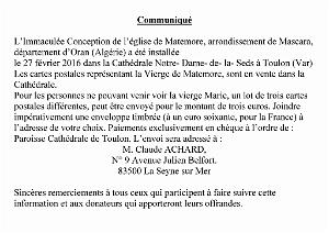 CARTE POSTALE DE LA VIERGE DE MATEMORE (1)